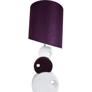 Elegant Designs Ceramic Circle Stacked Table Lamp in White with Purple Shade