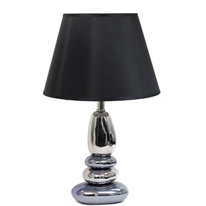 Elegant Designs Ceramic Stone Stacked Table Lamp in Metal Blue with Black Shade