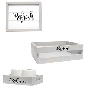 Elegant Designs Wood Small &quotInspirational&quot 3 Pc Bathroom Holder Set in Gray Wash