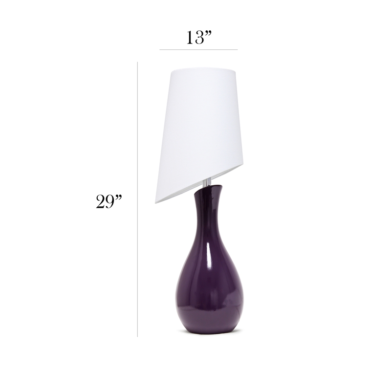 Elegant Designs Ceramic Curved Table Lamp in Purple with White Shade