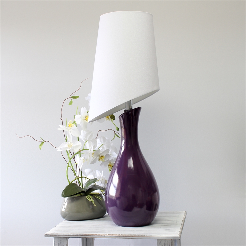 Elegant Designs Ceramic Curved Table Lamp in Purple with White Shade