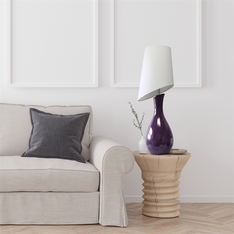 Elegant Designs Ceramic Curved Table Lamp in Purple with White Shade