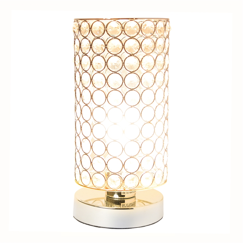 Elegant Designs Crystal Elipse Bedside Cylinderical Table Lamp in Chrome