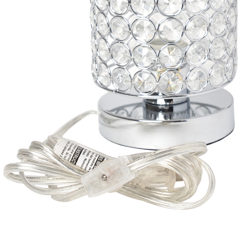 Elegant Designs Crystal Elipse Bedside Cylinderical Table Lamp in Chrome