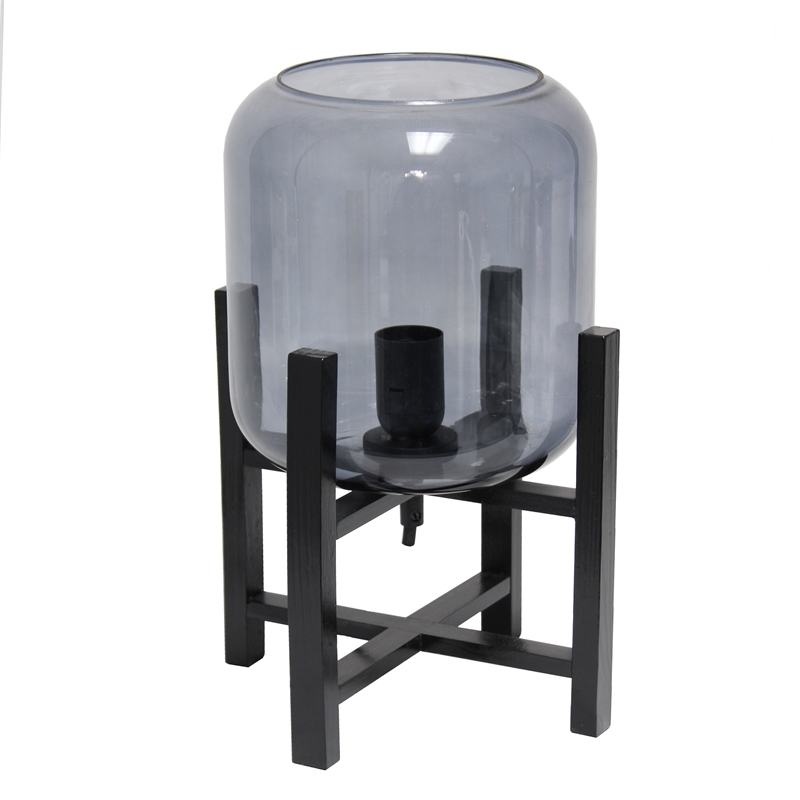 Simple Designs Glass Mounted Table Lamp in Black with Smoke Shade
