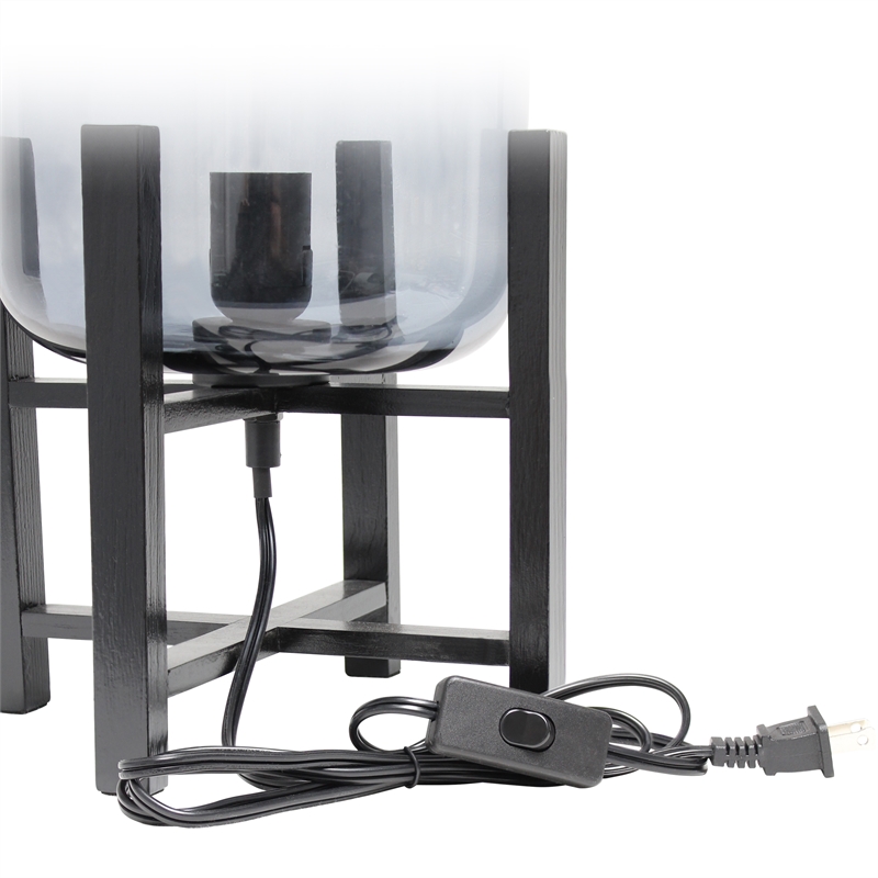 Simple Designs Glass Mounted Table Lamp in Black with Smoke Shade