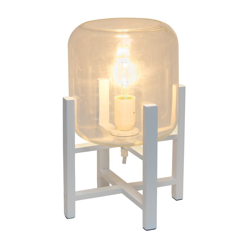 Simple Designs Glass Mounted Table Lamp in White with Clear Shade