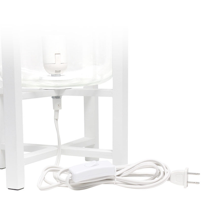 Simple Designs Glass Mounted Table Lamp in White with Clear Shade