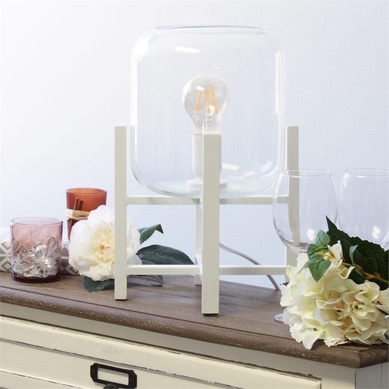 Simple Designs Glass Mounted Table Lamp in White with Clear Shade