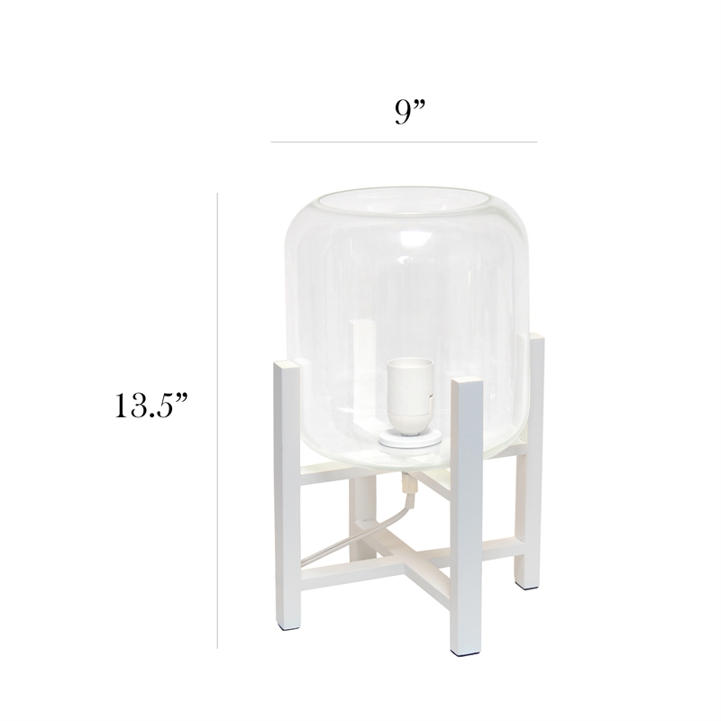 Simple Designs Glass Mounted Table Lamp in White with Clear Shade