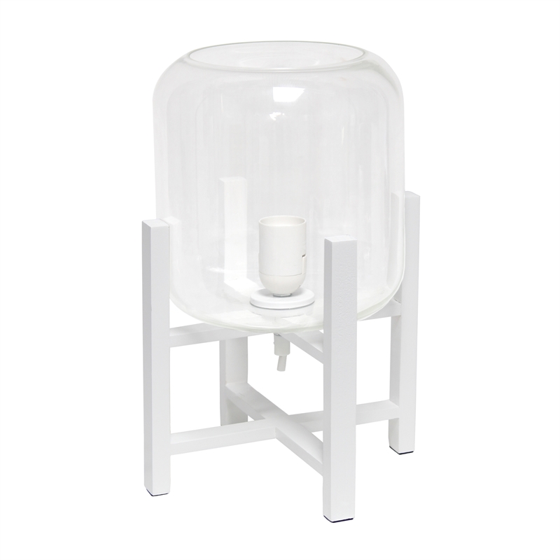Simple Designs Glass Mounted Table Lamp in White with Clear Shade
