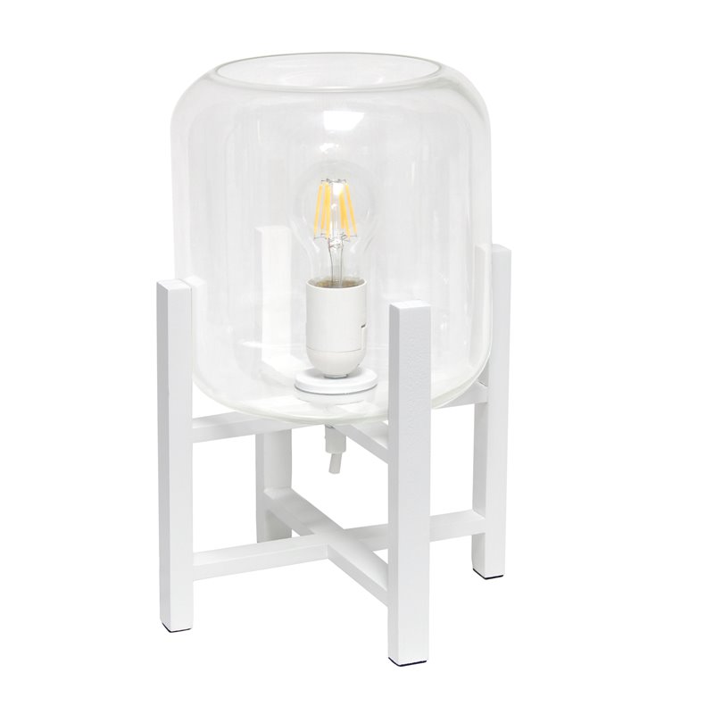 Simple Designs Glass Mounted Table Lamp in White with Clear Shade