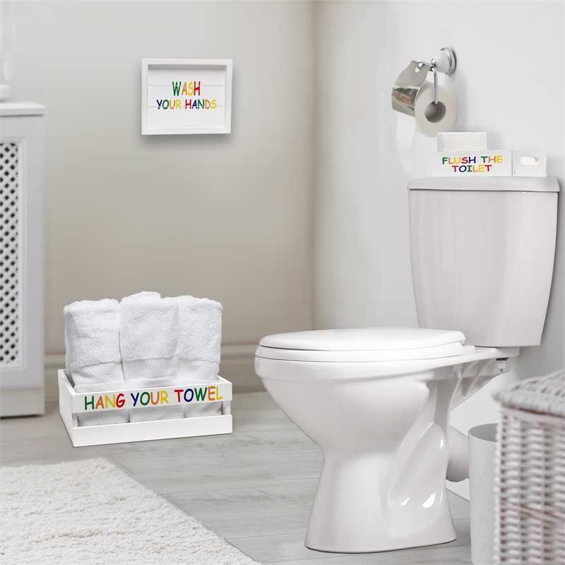 Elegant Designs Wood Small 3 Pc Bathroom Holder Set in White Wash