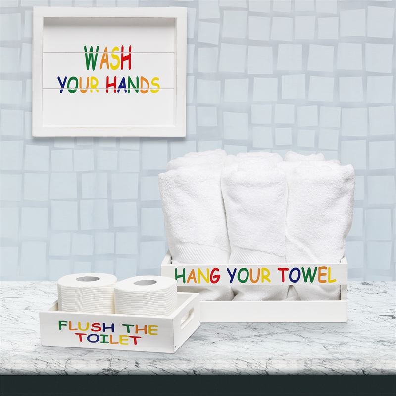 Elegant Designs Wood Small 3 Pc Bathroom Holder Set in White Wash