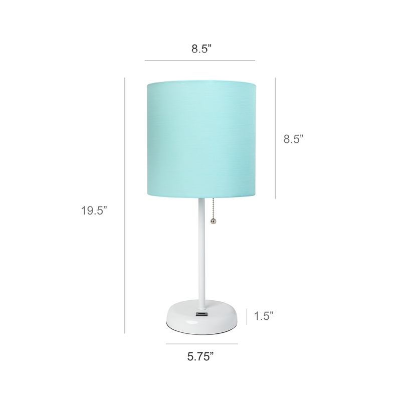LimeLights Metal Stick Lamp w/ USB Port 2 Pack in White with Aqua Blue Shade