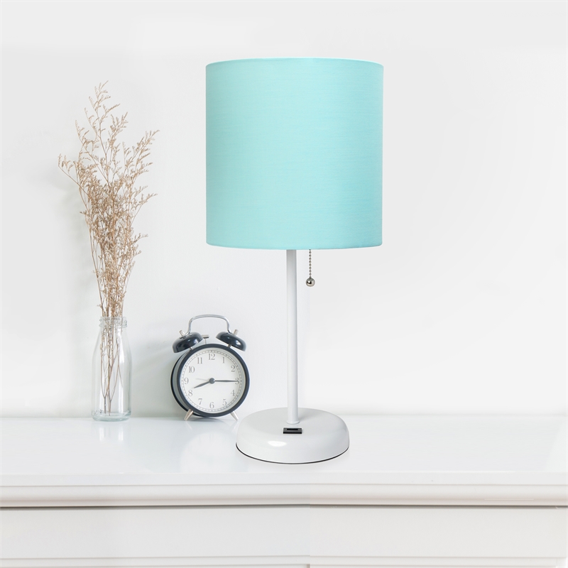 LimeLights Metal Stick Lamp w/ USB Port 2 Pack in White with Aqua Blue Shade