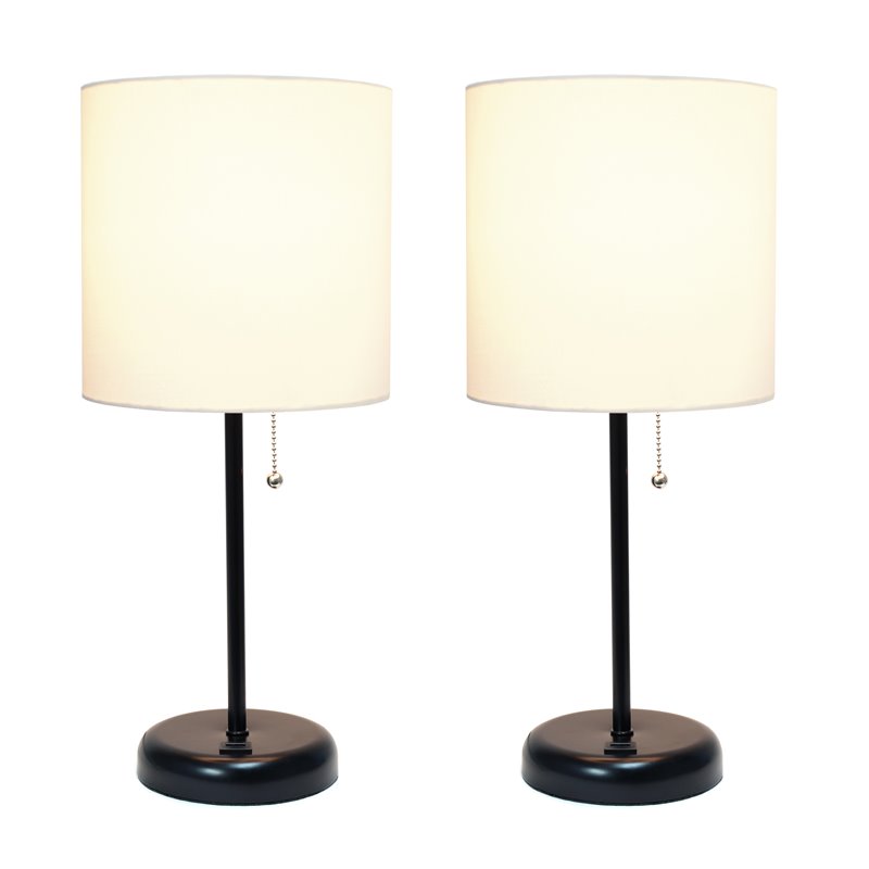 LimeLights Metal Stick Lamp w/ USB Port 2 Pack in Black with White Shade