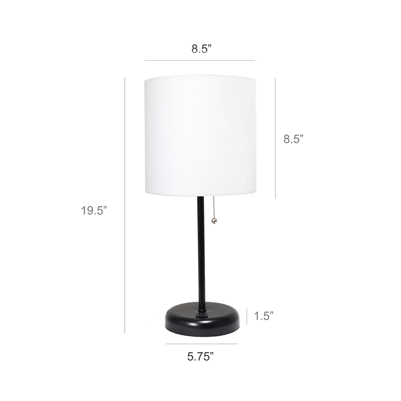 LimeLights Metal Stick Lamp w/ USB Port 2 Pack in Black with White Shade