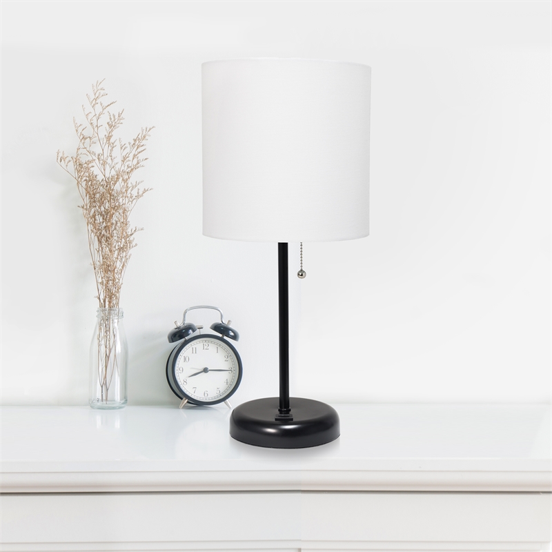 LimeLights Metal Stick Lamp w/ USB Port 2 Pack in Black with White Shade