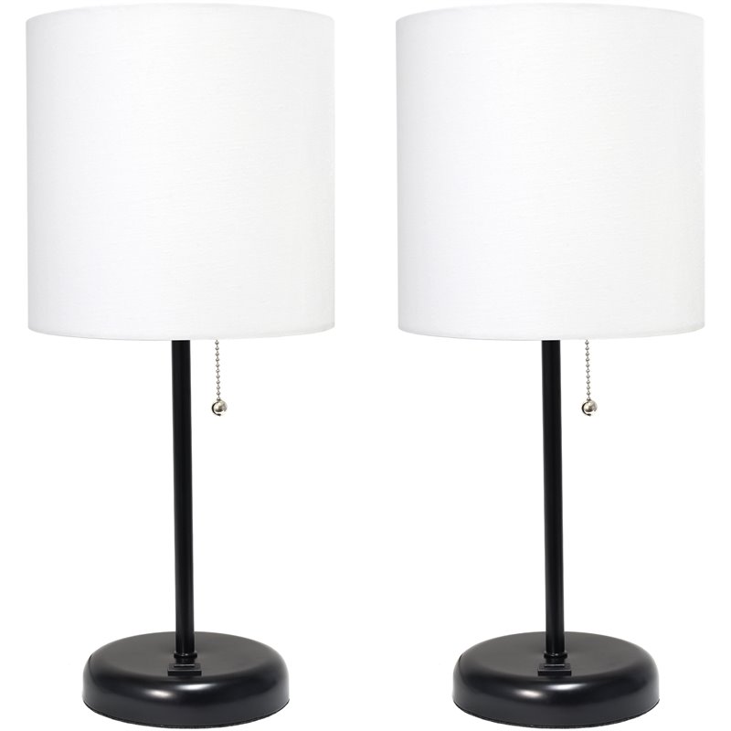 LimeLights Metal Stick Lamp w/ USB Port 2 Pack in Black with White Shade