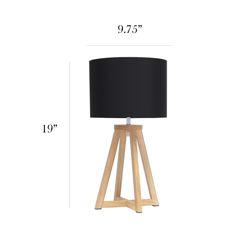 Simple Designs Wood Interlocked Triangle Table Lamp in Natural with Black Shade
