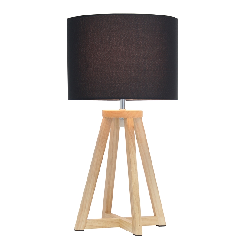Simple Designs Wood Interlocked Triangle Table Lamp in Natural with Black Shade
