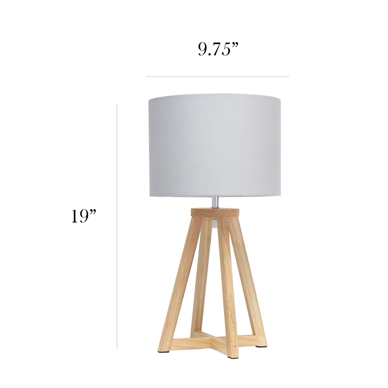 Simple Designs Wood Interlocked Triangle Table Lamp in Natural with Gray Shade