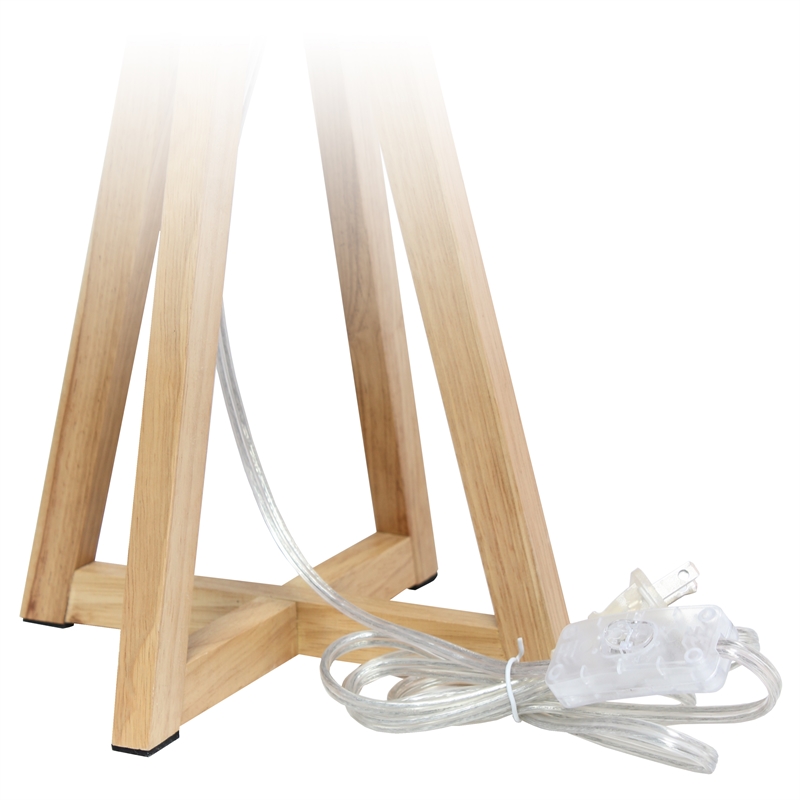 Simple Designs Wood Interlocked Triangle Table Lamp in Natural with Gray Shade