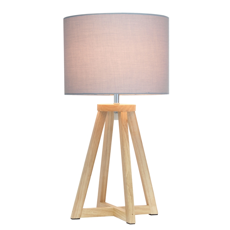 Simple Designs Wood Interlocked Triangle Table Lamp in Natural with Gray Shade