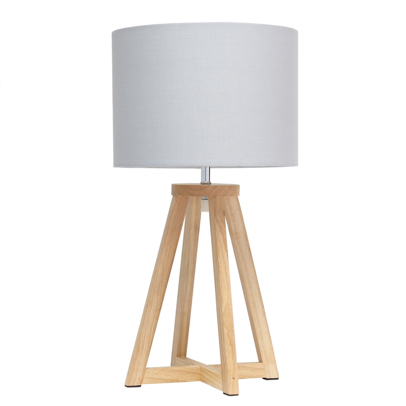 Simple Designs Wood Interlocked Triangle Table Lamp in Natural with Gray Shade