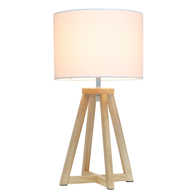 Simple Designs Wood Interlocked Triangle Table Lamp in Natural with White Shade