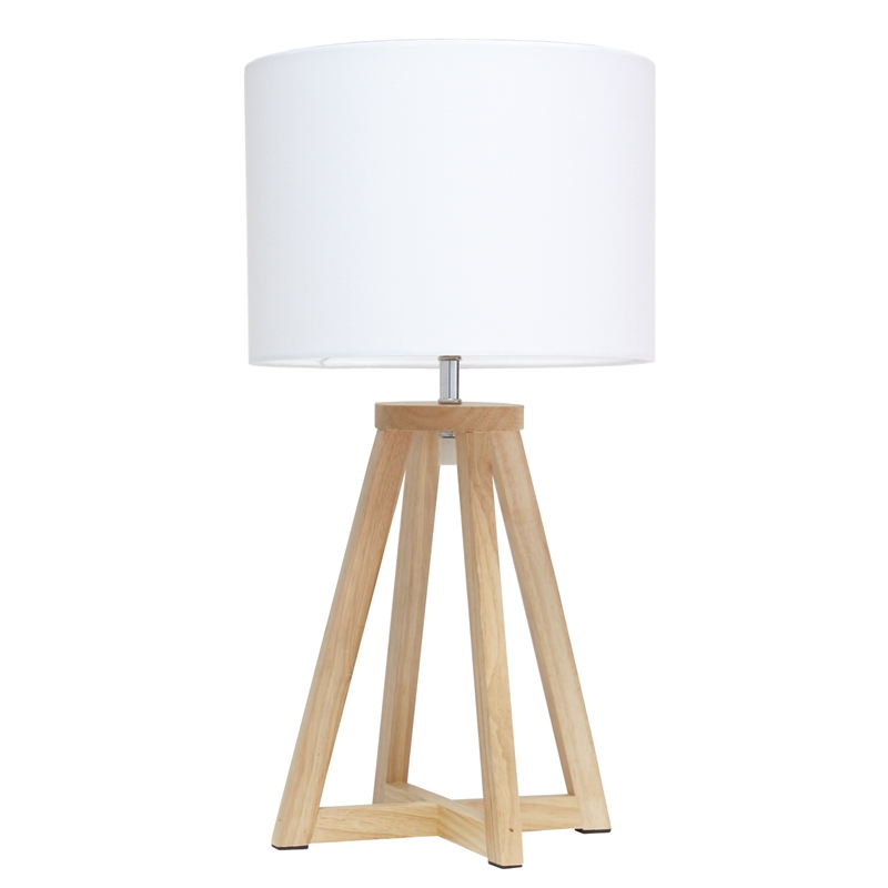 Simple Designs Wood Interlocked Triangle Table Lamp in Natural with White Shade