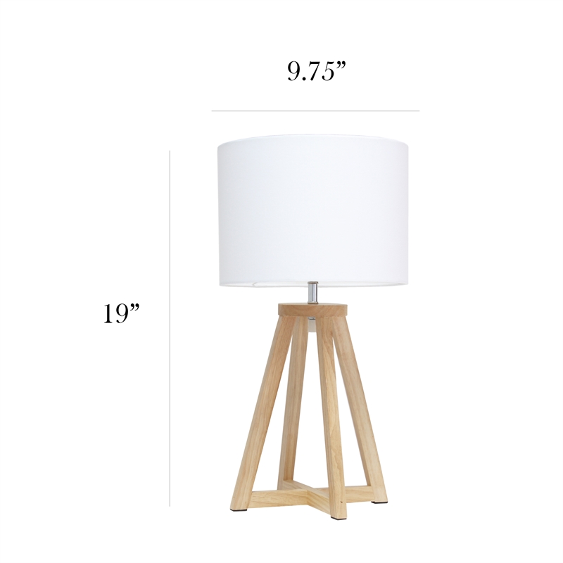 Simple Designs Wood Interlocked Triangle Table Lamp in Natural with White Shade
