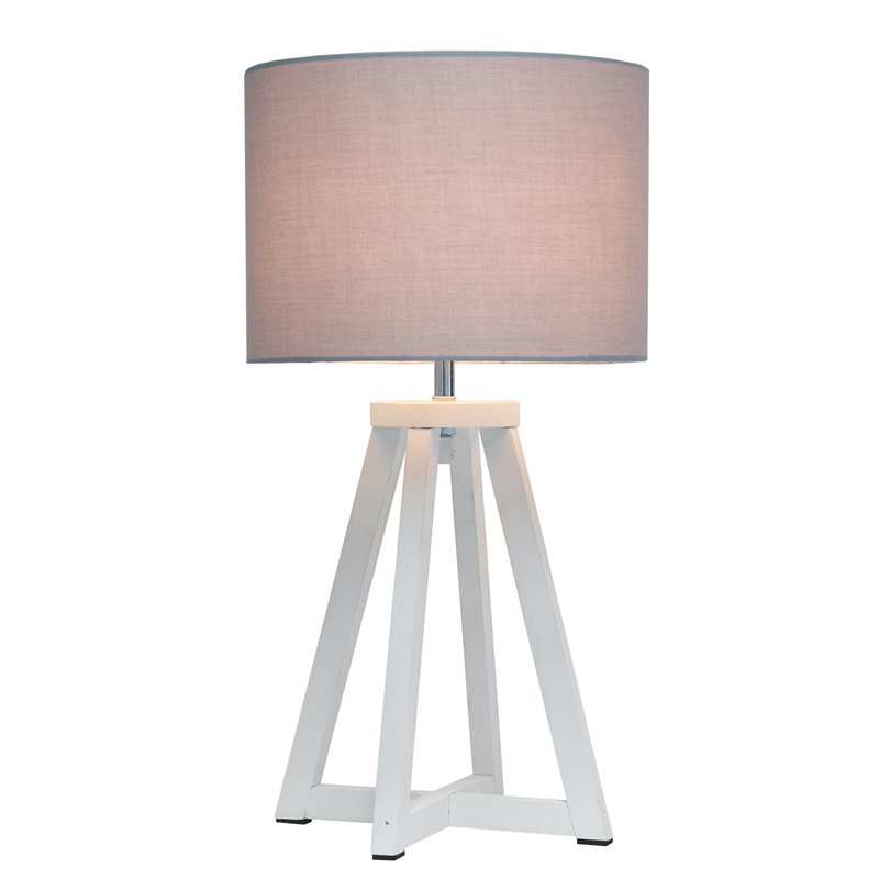Simple Designs Wood Interlocked Triangle Table Lamp in White with Gray Shade