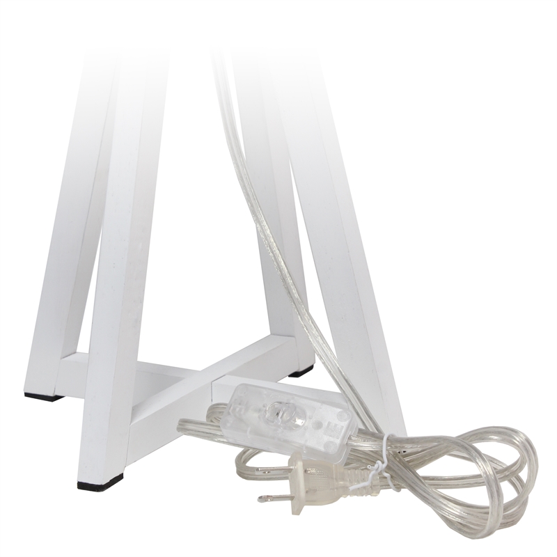 Simple Designs Wood Interlocked Triangle Table Lamp in White with Gray Shade