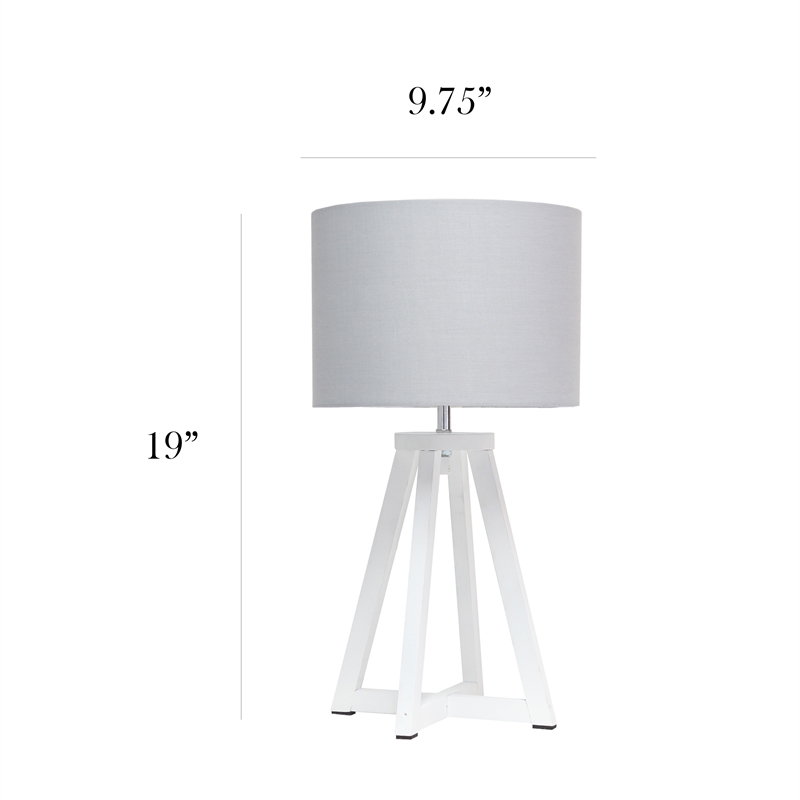 Simple Designs Wood Interlocked Triangle Table Lamp in White with Gray Shade