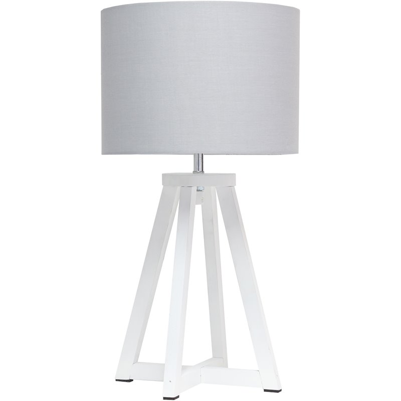 Simple Designs Wood Interlocked Triangle Table Lamp in White with Gray Shade