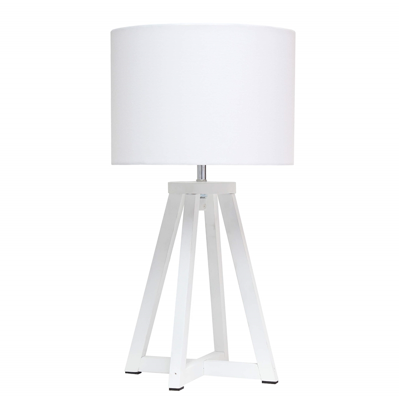 Simple Designs Wood Interlocked Triangle Table Lamp in White with White Shade