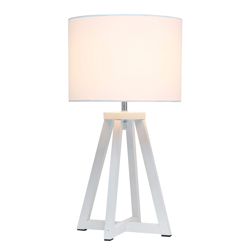 Simple Designs Wood Interlocked Triangle Table Lamp in White with White Shade