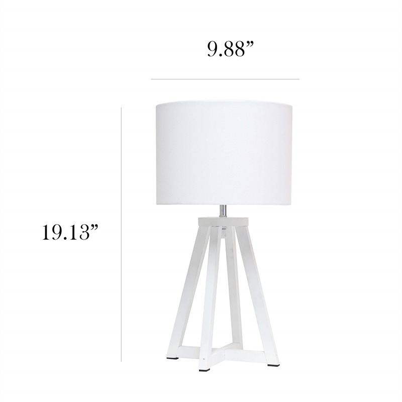 Simple Designs Wood Interlocked Triangle Table Lamp in White with White Shade