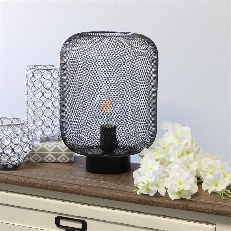 Simple Designs Metal Mesh Industrial Table Lamp in Black
