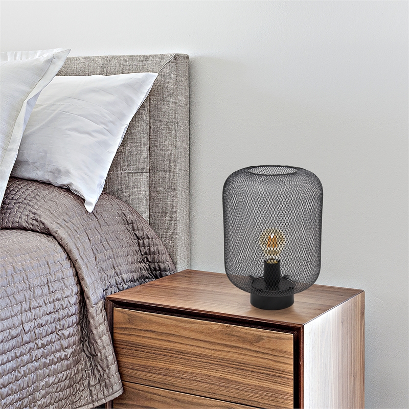 Simple Designs Metal Mesh Industrial Table Lamp in Black