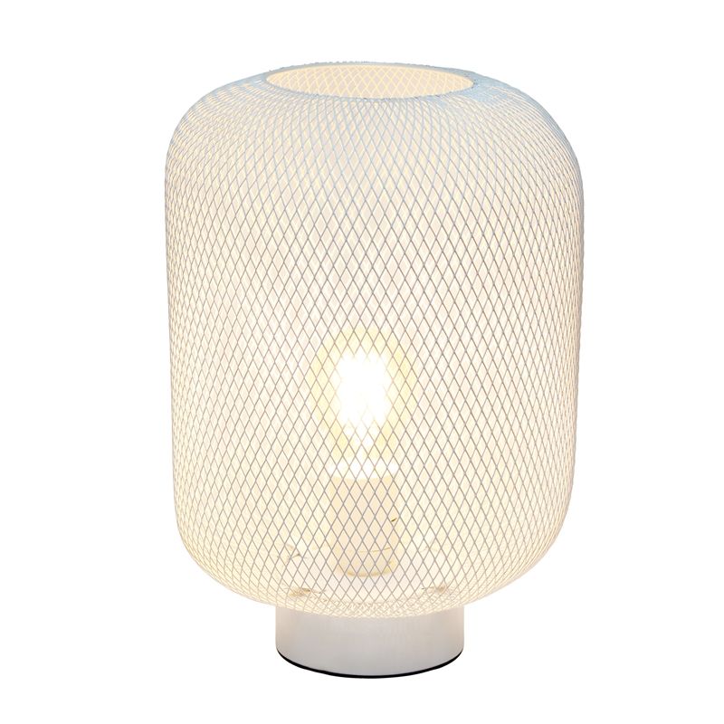 Simple Designs Metal Mesh Industrial Table Lamp in White