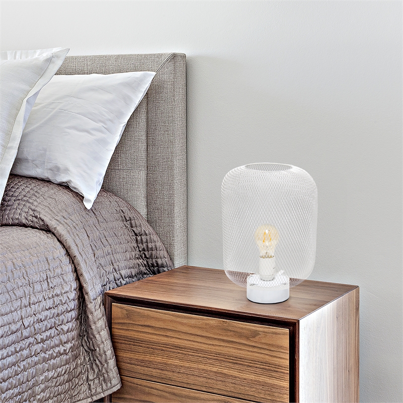 Simple Designs Metal Mesh Industrial Table Lamp in White