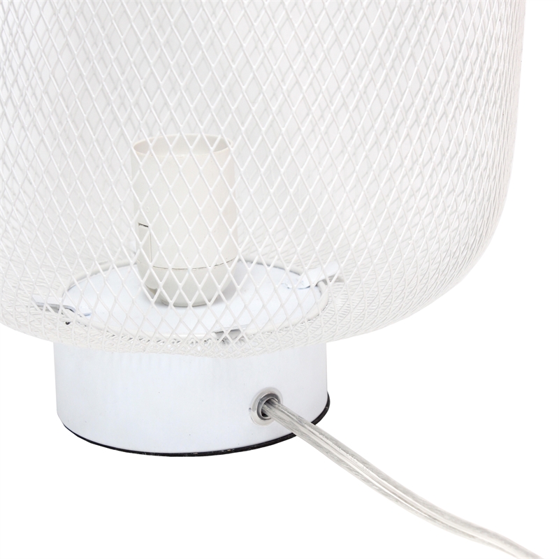 Simple Designs Metal Mesh Industrial Table Lamp in White