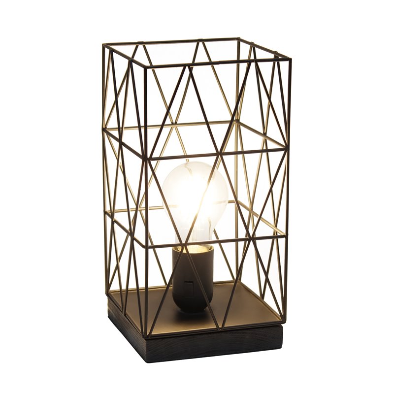 Simple Designs Metal Geometric Square Table Lamp in Black