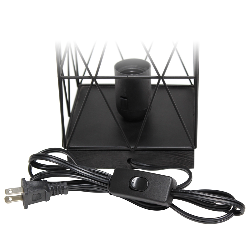 Simple Designs Metal Geometric Square Table Lamp in Black