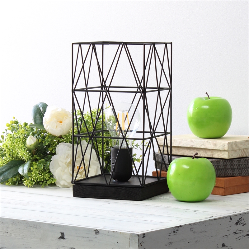 Simple Designs Metal Geometric Square Table Lamp in Black