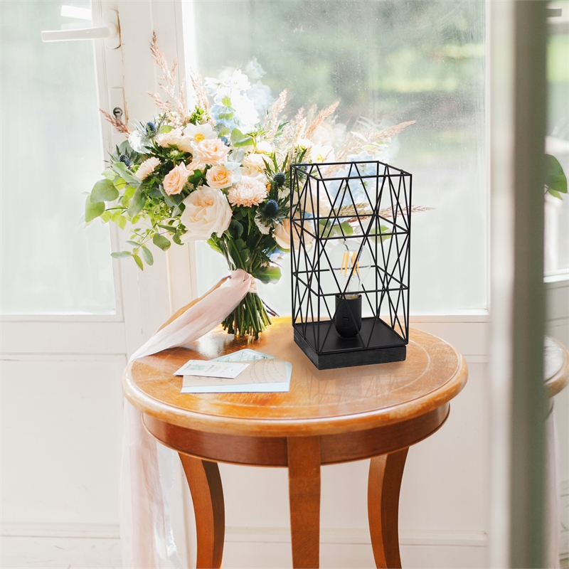 Simple Designs Metal Geometric Square Table Lamp in Black