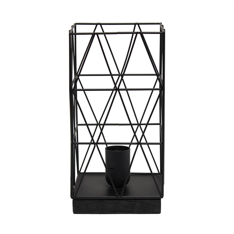 Simple Designs Metal Geometric Square Table Lamp in Black